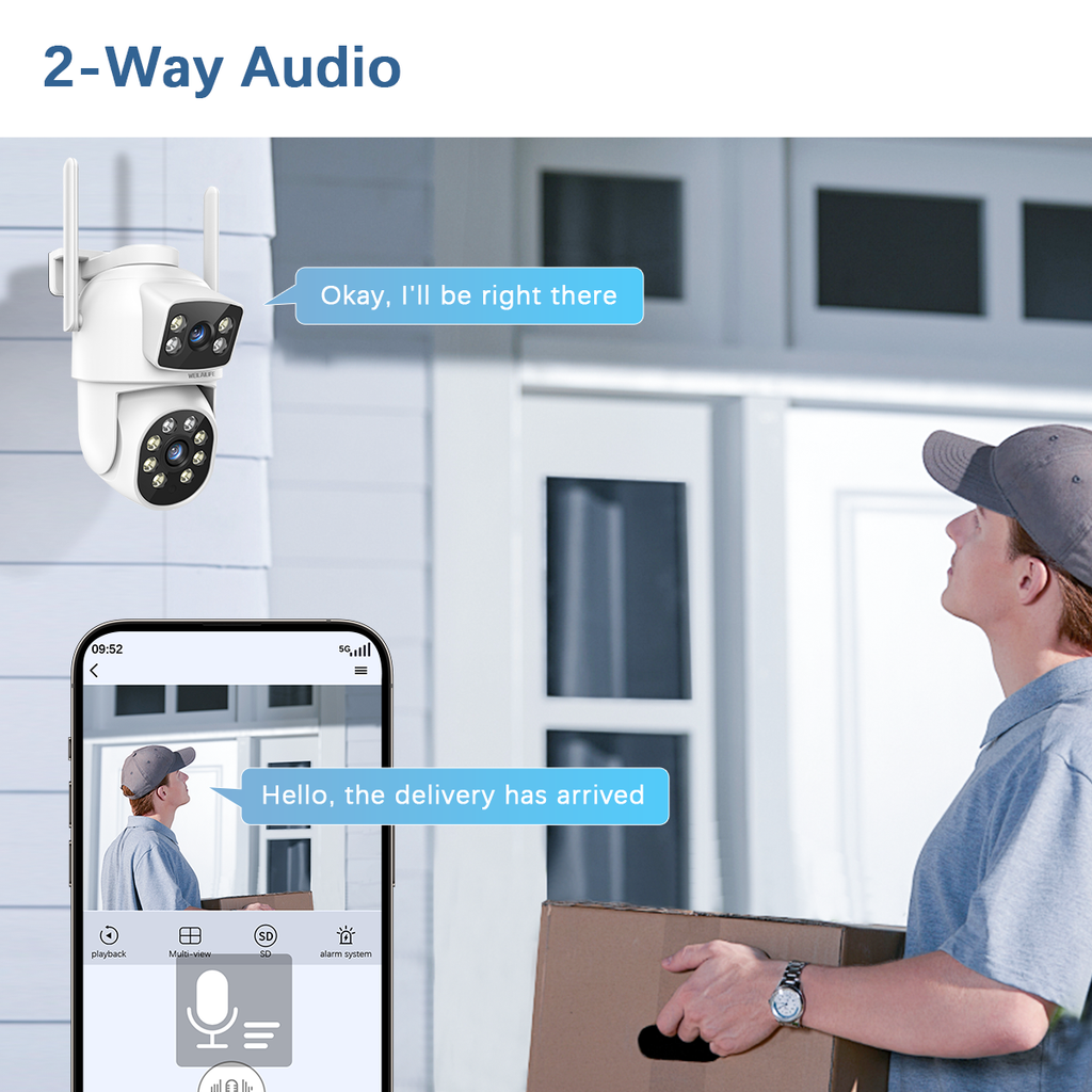 WEILAILIFE 【Dual Lens Linkage】 Outdoor Wireless PTZ Security Camera, 2.4/5GHz Home WiFi Video Surveillance Cameras, 360° View, Auto Tracking, IP66 Waterproof, SD/Cloud Storage