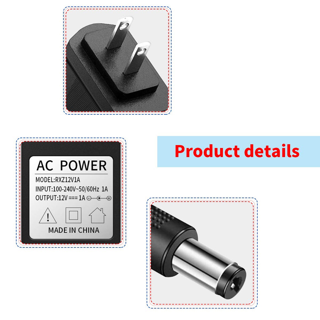 12V 1A Power Supply Adapter for IP/CCTV Security Camera, Output DC 12V 1000mA, Input AC 100V-240V, 50/60Hz, US Plug,10ft AC to DC Power Cord (Black)