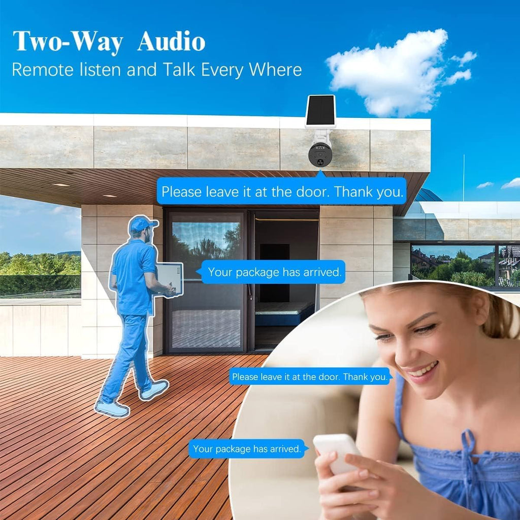 Cámara de seguridad exterior inalámbrica y con energía solar, audio bidireccional, sistema de vigilancia WiFi mejorado de 10 canales