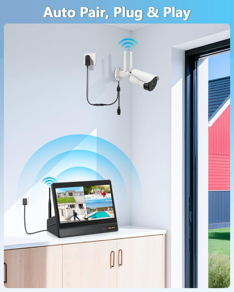 5MP Wireless Security Camera System with 10" Monitor, Outdoor WiFi Home Video Cameras Systems Surveillance DVR Kits(Enjoy $10 Off Instantly)