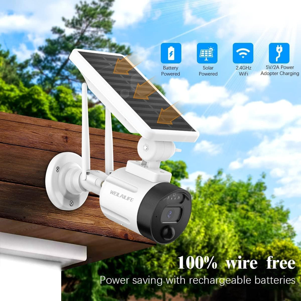 Cámara de seguridad exterior inalámbrica y con energía solar, audio bidireccional, sistema de vigilancia WiFi mejorado de 10 canales