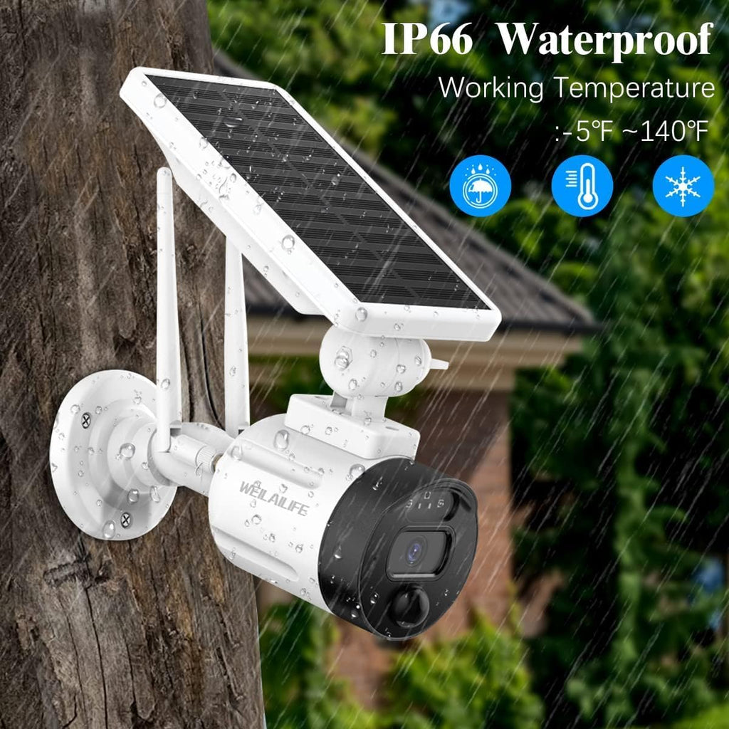 Cámara de seguridad exterior inalámbrica y con energía solar, audio bidireccional, sistema de vigilancia WiFi mejorado de 10 canales