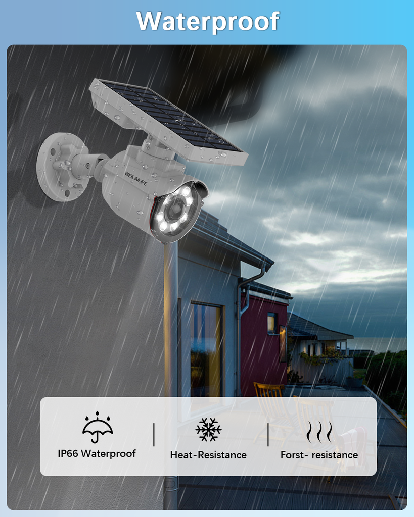 WEILAILIFE Outdoor Solar Powered Motion Sensor Lights Fake Security Camera Dummy Surveillance Cameras Waterproof Spotlights(2 Packs)