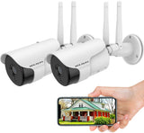 Outdoor Security Camera, 3.0MP IP Bullet Waterproof Wireless Surveillance Camera,  with Two-Way Audio, Night Vision,  Motion Detection (2 Pack)