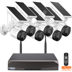【2-Way Audio & Wire-Free Solar Powered】 2-Antenna Enhanced Outdoor Solar Battery Wireless Security Camera System WiFi Home Video Surveillance Camera System Solar 6 Pack