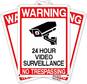 Outdoor Video Surveillance Warning Sign, Aluminum Warning Sign, 12''x7'' Security Camera Signs for Home, CCTV, Driveway Alert, Warehouse(3 Packs)