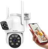 WEILAILIFE 【Dual Lens Linkage & 2-Way Audio】 2K 4MP Outdoor Wireless PTZ Security Camera,360° View, 2.4/5GHz WiFi Home Security Cameras with Auto Tracking, IP66 Waterproof, SD/Cloud Storage.