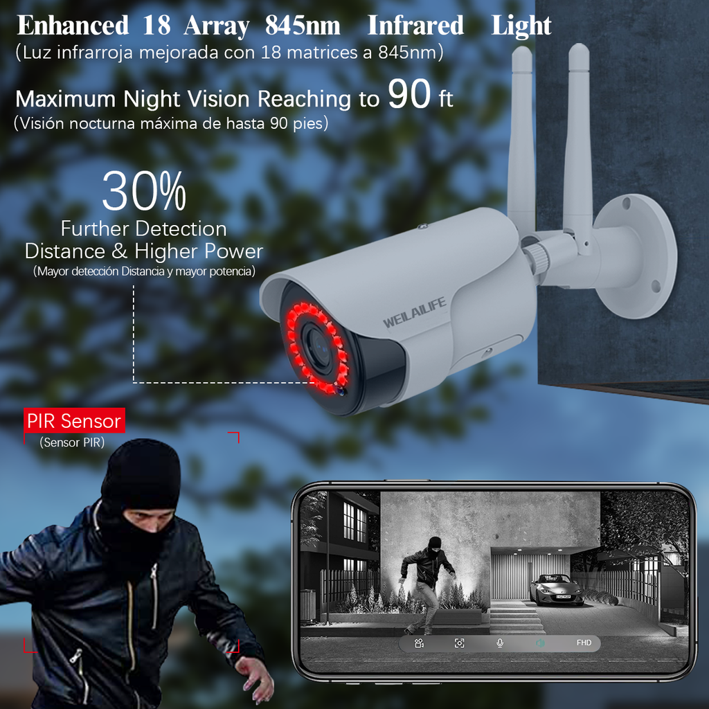 {5.0MP y Audio bidireccional} Sistema de cámaras de seguridad inalámbricas CCTV, Kits NVR WiFi de 10CH con doble antena, Conjunto de 6 cámaras de video IP con detección de inteligencia artificial (AI), Visión nocturna, Impermeables