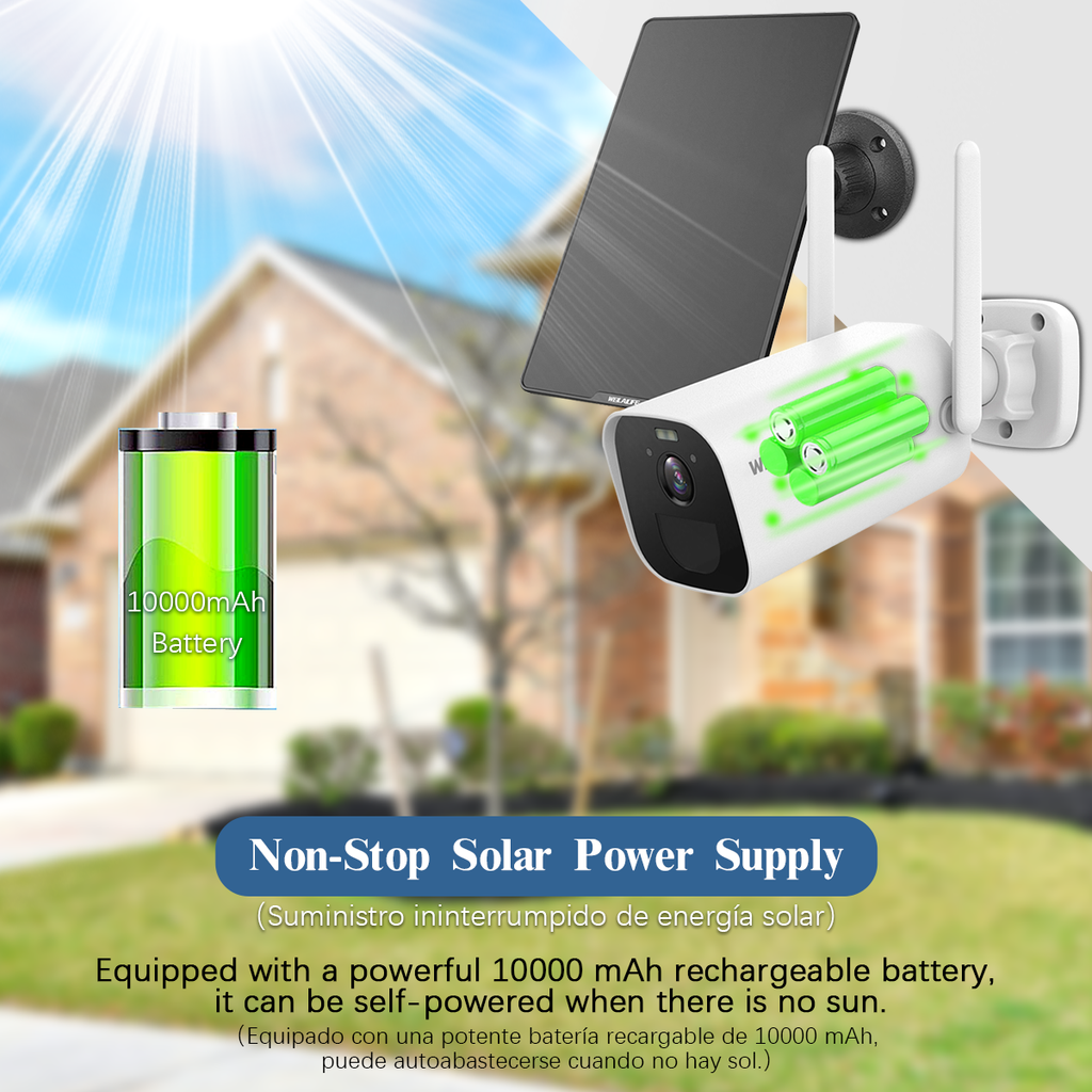 Roll over image to zoom in 3.0 MP Wireless Solar Security Camera Outdoor, Solar Powered & Rechargeable Battery Powered. Surveillance Camera with P66 Waterproof/Color Night Vision/ AI Human Motion Detection/ 2-Way Audio