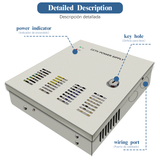 9 Channel CCTV Power Supply Port Box, 12V 5A DC Distributed Power Supply Box, AC Plug Cord and Key Lock, Output AC to DC for Security Camera System, DVRs, IP Cameras, CCTV Cameras
