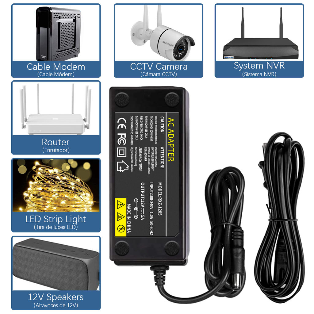 12V 5A Input 100-240V Power Adapter Charger Power – WEILAILIFE Security  Tech Life