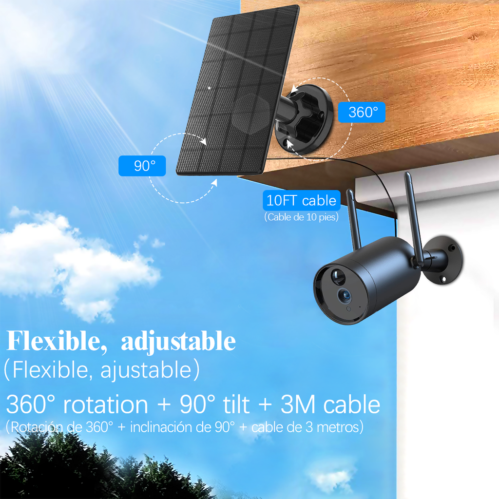 Panel solar (1 paquete) para cámara de seguridad inalámbrica exterior con batería recargable, panel solar impermeable con cable Android de 10 pies y 5V 3.6W