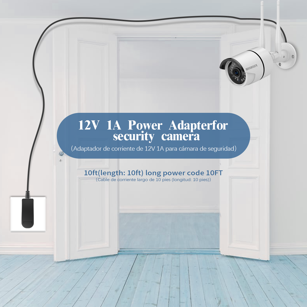 12V 1A DC Power Supply Adapter for IP/CCTV Security Camera, Output DC 12V 1000mA, Input AC 100V-240V/50 or 60Hz, US Plug,10ft AC to DC Power Cord (Black)