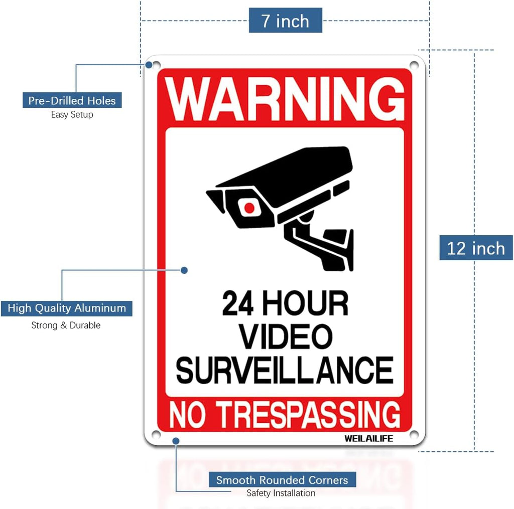 24-Hour Video Surveillance Outdoor Sign, Private Property, No Trespass ...