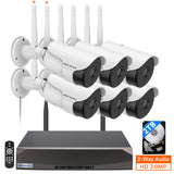 {3.0MP & Two-Way Audio} Wireless Security Camera System, Dual Antennas WiFi Surveillance Monitor NVR Kits, 6Pcs IP Video Camera Set