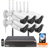 {3.0MP & Two-Way Audio} Wireless Security Camera System, Dual Antennas WiFi Surveillance Monitor NVR Kits, 6Pcs IP Video Camera Set