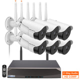 {3.0MP & Two-Way Audio} Wireless Security Camera System, Dual Antennas WiFi Surveillance Monitor NVR Kits, 6Pcs IP Video Camera Set