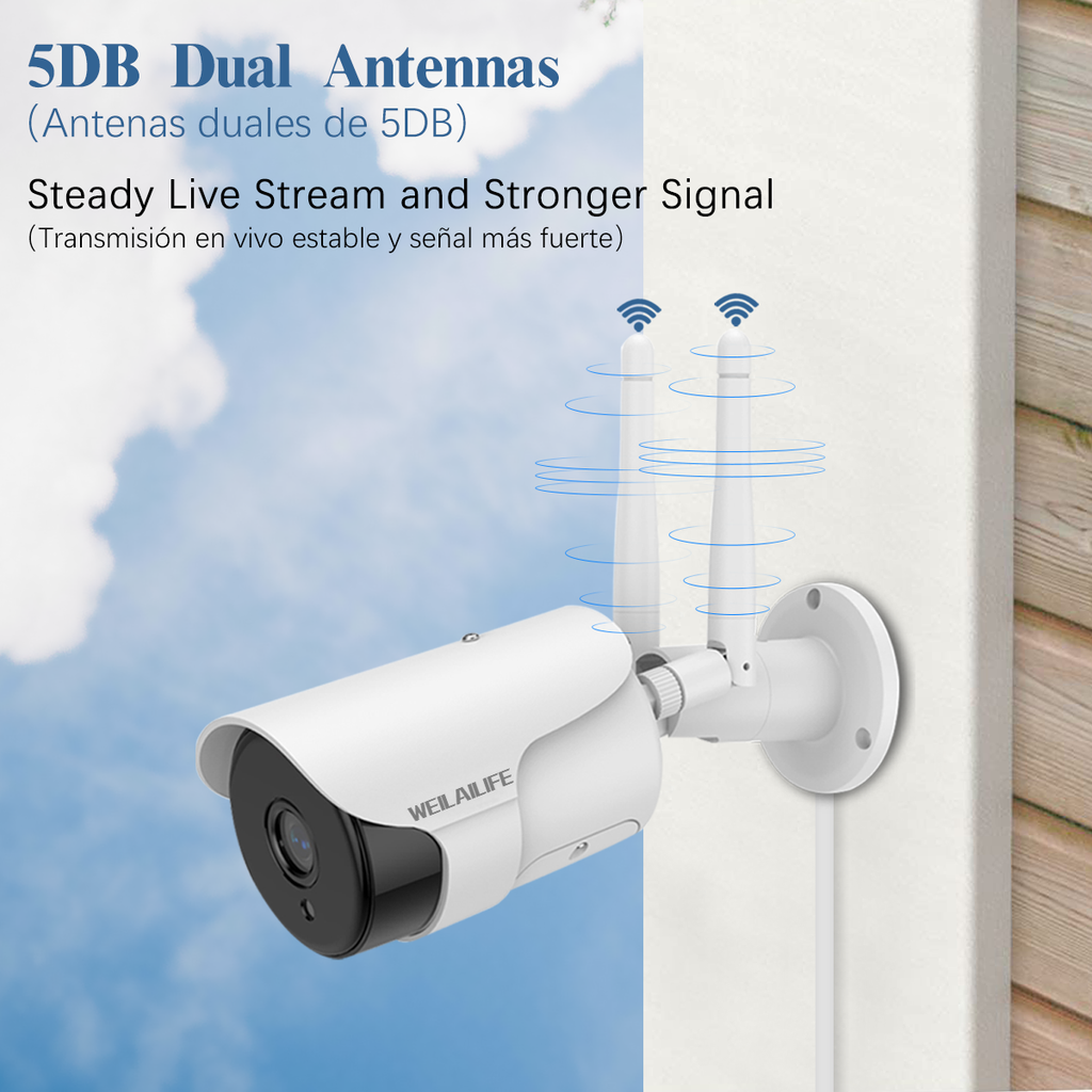 Cámara de seguridad inalámbrica para exteriores [3K 5.0MP] con audio bidireccional, visión nocturna y detección de movimiento AI