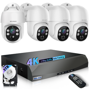 【Audio bidireccional y zoom digital PTZ】 Sistema de cámara de seguridad PoE 4K de 8 MP, con cable para exteriores e interiores, sistemas de videovigilancia para el hogar, para grabación 24/7 (¡Disfruta de $10 de descuento al instante!)