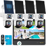【All-in-One Security System】 Security Cameras Wireless Outdoor, WiFi Home Video Surveillance Systems, Solar Powered PTZ Security Camera System DVR Kits