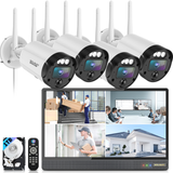 【All-in-One Security System】 5MP Outdoor Wireless Security Camera System, Home WiFi Video Security Cameras Systems, Surveillance DVR Kits