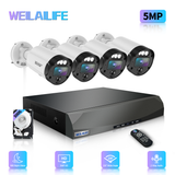 【Ultra gran angular de 130° y audio bidireccional】 Sistema de cámara de seguridad con cable para exteriores de 5 MP, sistema de cámara de seguridad con cable para el hogar, sistema de videovigilancia para el hogar