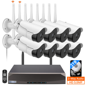 {5.0MP y Audio Bidireccional} Sistema de Cámaras de Seguridad CCTV Inalámbrico, Kits de Monitorización NVR de 10 Canales con Antenas Duales WiFi, Conjunto de 8 Cámaras de Video IP con Detección de IA, Visión Nocturna, Impermeables