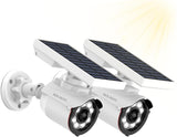 WEILAILIFE Outdoor Solar Powered Motion Sensor Lights Fake Security Camera Dummy Surveillance Cameras Waterproof Spotlights(2 Pack)
