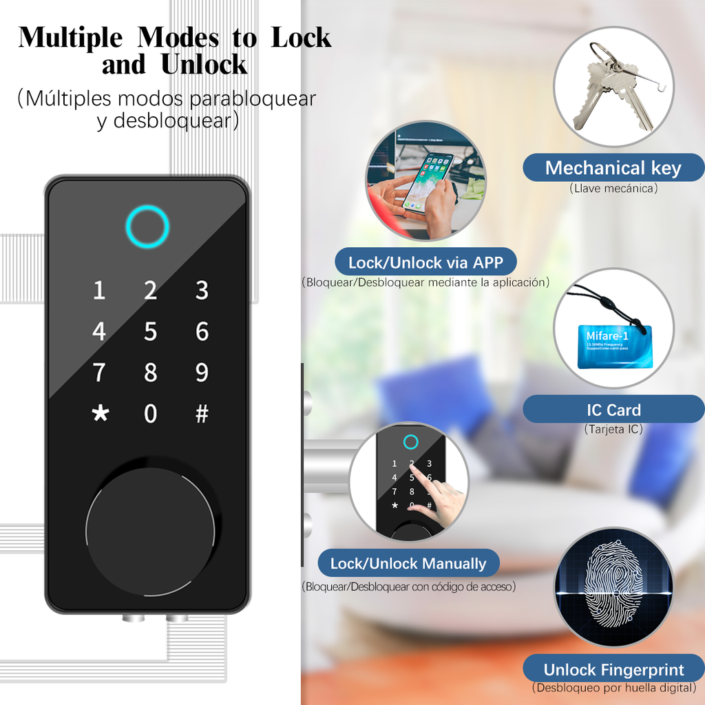 Cerradura inteligente sin llave con entrada Bluetooth, bloqueo automático con huella digital para hogar, apartamento u hotel. Funciona con control de aplicación y contraseña digital (modelo geométrico).