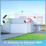 【2-Way Audio & Wire-Free Solar Powered】 2-Antenna Enhanced Outdoor Solar Battery Wireless Security Camera System WiFi Home Video Surveillance Camera System Solar 6 Pack