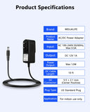 Adaptador de corriente continua de 12V 1A para cámaras de seguridad IP/CCTV. Salida DC 12V 1000mA, entrada AC 100V-240V/50 o 60Hz, enchufe de EE. UU. Incluye cable de alimentación AC a DC de 10 pies (negro)
