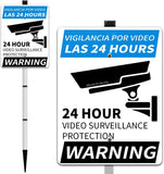 24-Hour Video Surveillance Warning Sign, Outdoor Aluminum Warning Sign, 12''x7'' Security Camera Signs for Home,Warehouse, Driveway Alert, Business,CCTV