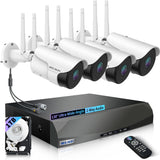 {5.0MP y Audio Bidireccional} Sistema de Cámaras de Seguridad CCTV Inalámbrico, Kits NVR de Vigilancia WiFi de 10 Canales con Doble Antena, Conjunto de 4 Cámaras de Video IP con Detección de IA, Visión Nocturna e Impermeables