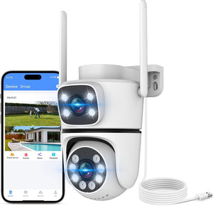 WEILAILIFE 【Conexión de lente dual】 Cámara de seguridad inalámbrica para exteriores de 5 MP, cámaras de videovigilancia PTZ WiFi para seguridad del hogar