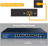 Conmutador PoE Gigabit sin gestión para Internet, Hub de Energía sobre Ethernet para Hogar u Oficina con 8 Puertos. Plug-and-Play, carcasa de metal sin ventilador, opción de montaje en escritorio o pared.
