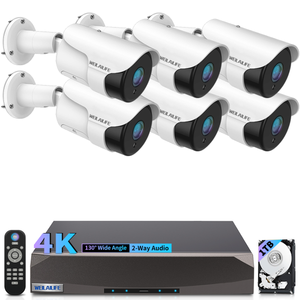 [Sonido bidireccional y 4K/8MP] Sistema de cámaras de seguridad POE para exteriores, 6 cámaras de 4K con cable, grabadora NVR de 8 canales con 4K, visión nocturna, visualización remota, aplicación gratuita