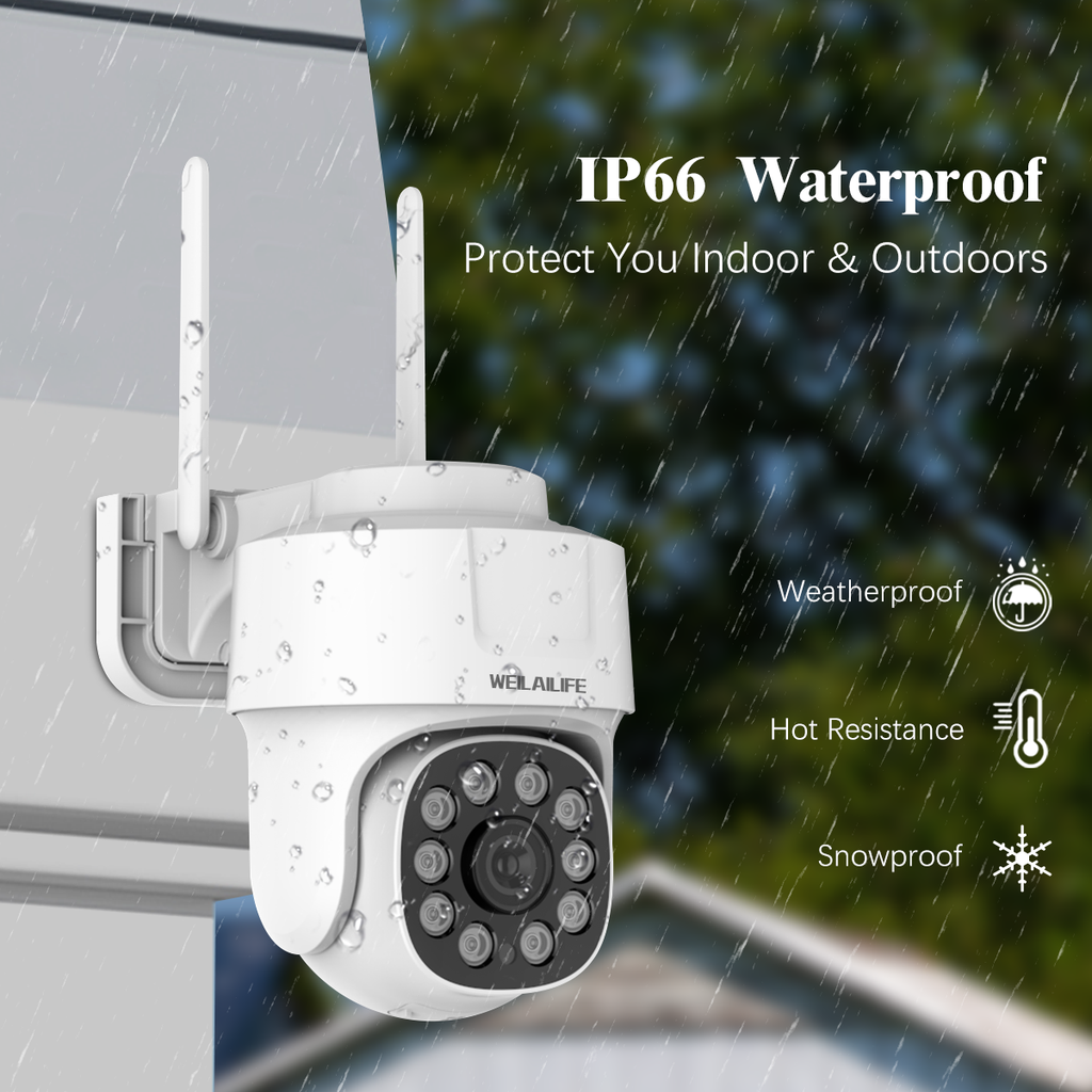 WEILAILIFE 【360° PT Digital Zoom, TwoWay Audio】 Outdoor Wireless Secu
