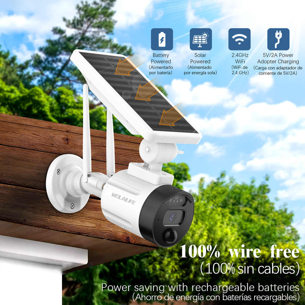 WEILAILIFE 【2-Way Audio & Wire-Free Solar Powered】 Outdoor Solar Battery Wireless Security Camera System 2-Antenna Enhanced WiFi Surveillance Camera System,10 Channel Home Video Surveillance
