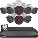 Sistema PoE de 8 cámaras IP 5MP, grabadora NVR 8 canales, audio bidireccional, detección de movimiento, grabación 24/7, visión nocturna, resistente al agua IP67 para exteriores.