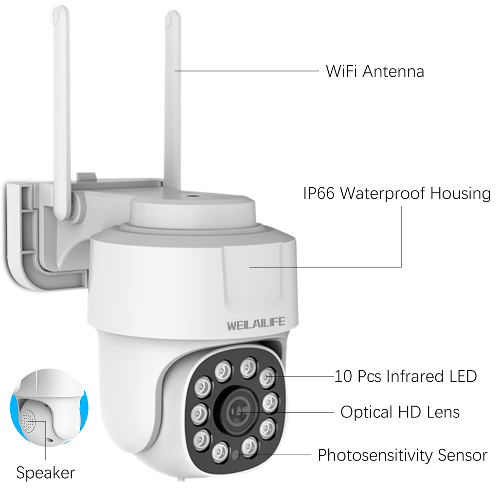 WEILAILIFE Cámaras de Seguridad PTZ Inalámbricas para Exteriores con Zoom Digital de 360° y Audio Bidireccional. Impermeables y adecuadas para Vigilancia en el Hogar