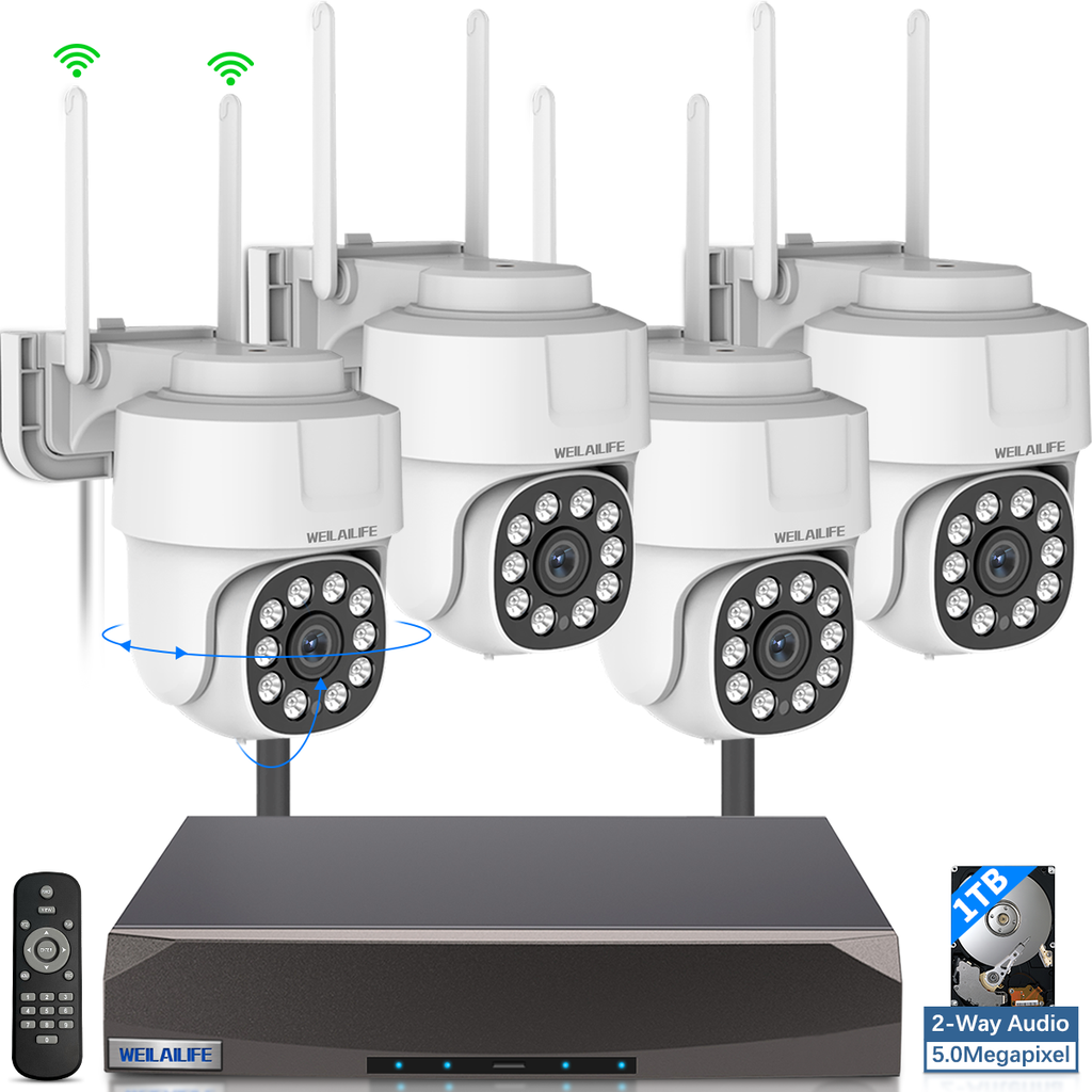 WEILAILIFE Cámaras de Seguridad PTZ Inalámbricas para Exteriores con Zoom Digital de 360° y Audio Bidireccional. Impermeables y adecuadas para Vigilancia en el Hogar