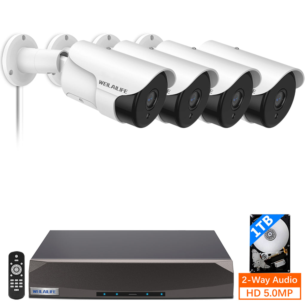 【5.0MP Two Way Audio】 PoE Security Camera System, 4pcs 5MP PoE IP Cameras, 8 Channel NVR Recorder, Video Complete Surveillance Systems for Outdoor/Indoor Use