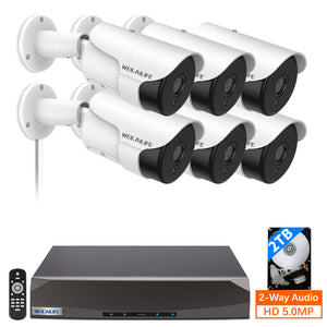 【5.0MP Audio Bidireccional】 Sistema de cámaras PoE, 6 cámaras IP PoE de 5MP, NVR de 8 canales, detección de movimiento, grabación 24/7, visión nocturna, resistente al agua IP67.