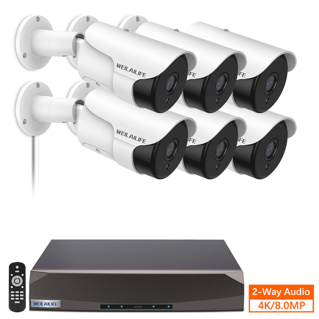 [2-Way Audio & 4K/8MP] POE Security Camera System for Outdoor,6pcs Wired 4K Security Weatherproof IP Camera,8 Channel 4K NVR Recorder, Night Vision,Remote View,Free App