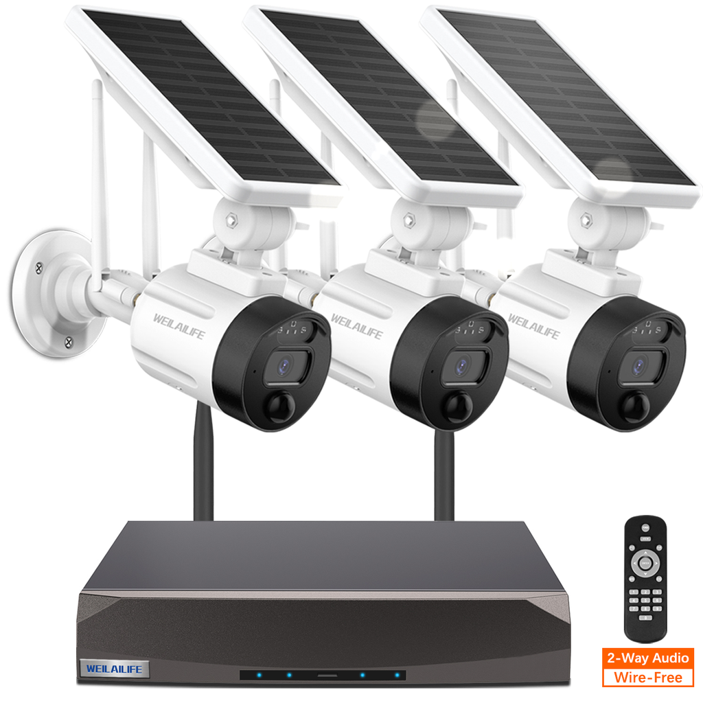 【2-Way Audio & Wire-Free Solar Powered】 Outdoor Solar Battery Wireless Security Camera System 2-Antenna Enhanced WiFi Surveillance Camera System,10 Channel Home Video Surveillance