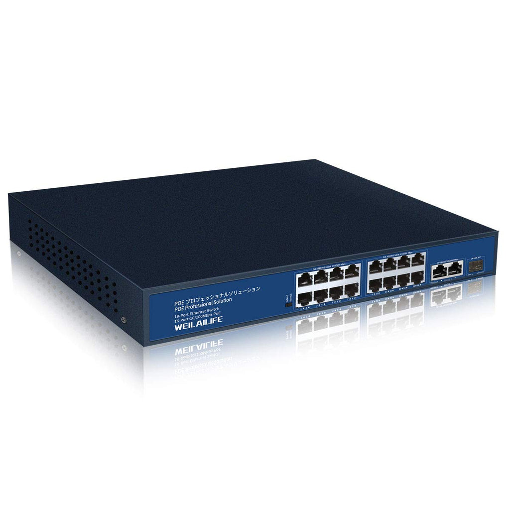 16-Port Internet Unmanaged Poe Switch, Home Power Over Ethernet Hub Router, Office Network Splitter, Plug-and-Play, Fanless Metal Housing, Desktop or Wall Mount